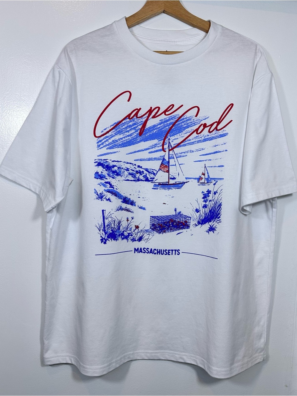 Well Worn Cape Cod Graphic Tee - White with Blue & Red Print